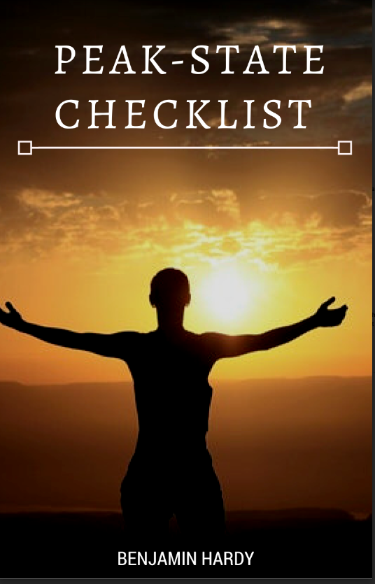 A silhouette of a person standing with arms outstretched against a sunset, titled