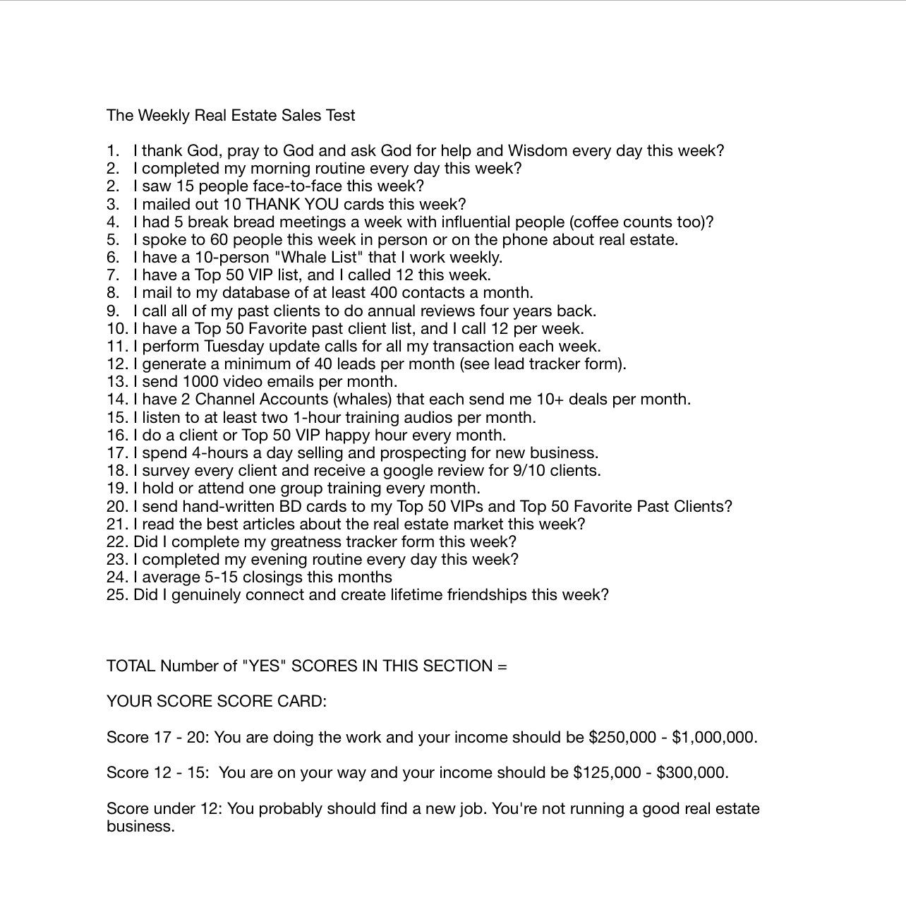 A checklist titled
