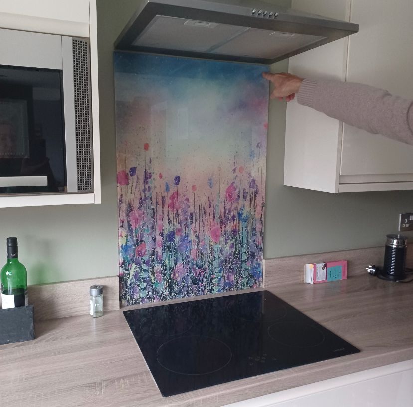 customer image of an installed Emily Ward Art Kitchen Splashback