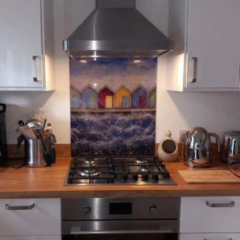 Beach Huts Glass Kitchen Splash Back