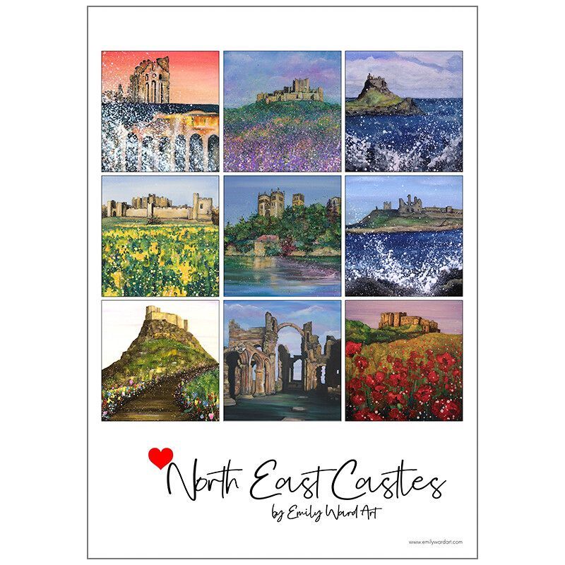 tea towel image with images of north east castles