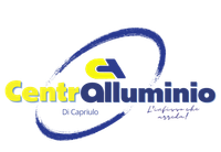 Logo dell'azienda Centroalluminio con ovale blu, scritta gialla 