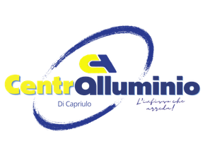 Logo dell'azienda Centroalluminio con ovale blu, scritta gialla 