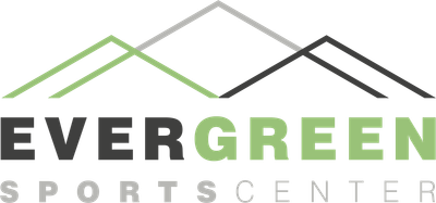 Evergreen Sports Center logo with green and black mountain lines above the name