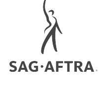A black and white logo for sag-aftra with a silhouette of a person.