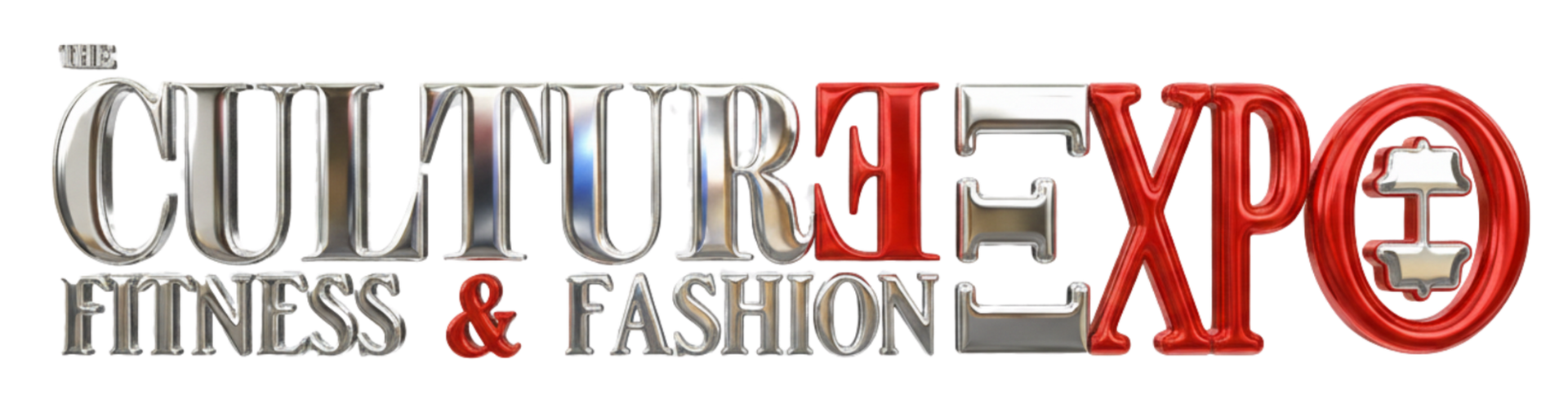 Culture Expo logo with “Fitness & Fashion” in silver and red text on white background