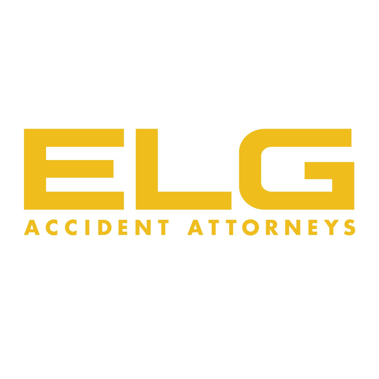 ELG Accident Attorneys logo in yellow on a white background