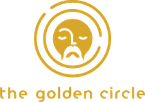 Golden circular logo with a stylized face and the words “the golden circle”