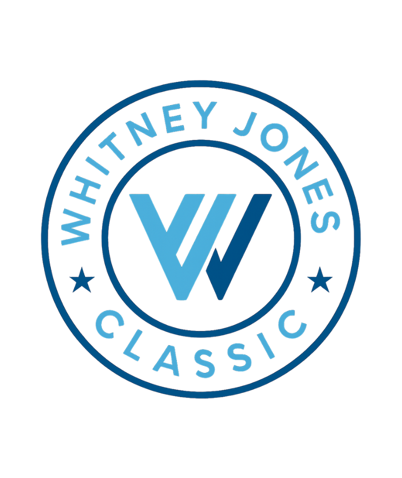 Whitney Jones Classic circular blue-and-white event logo with stylized “W” in the center