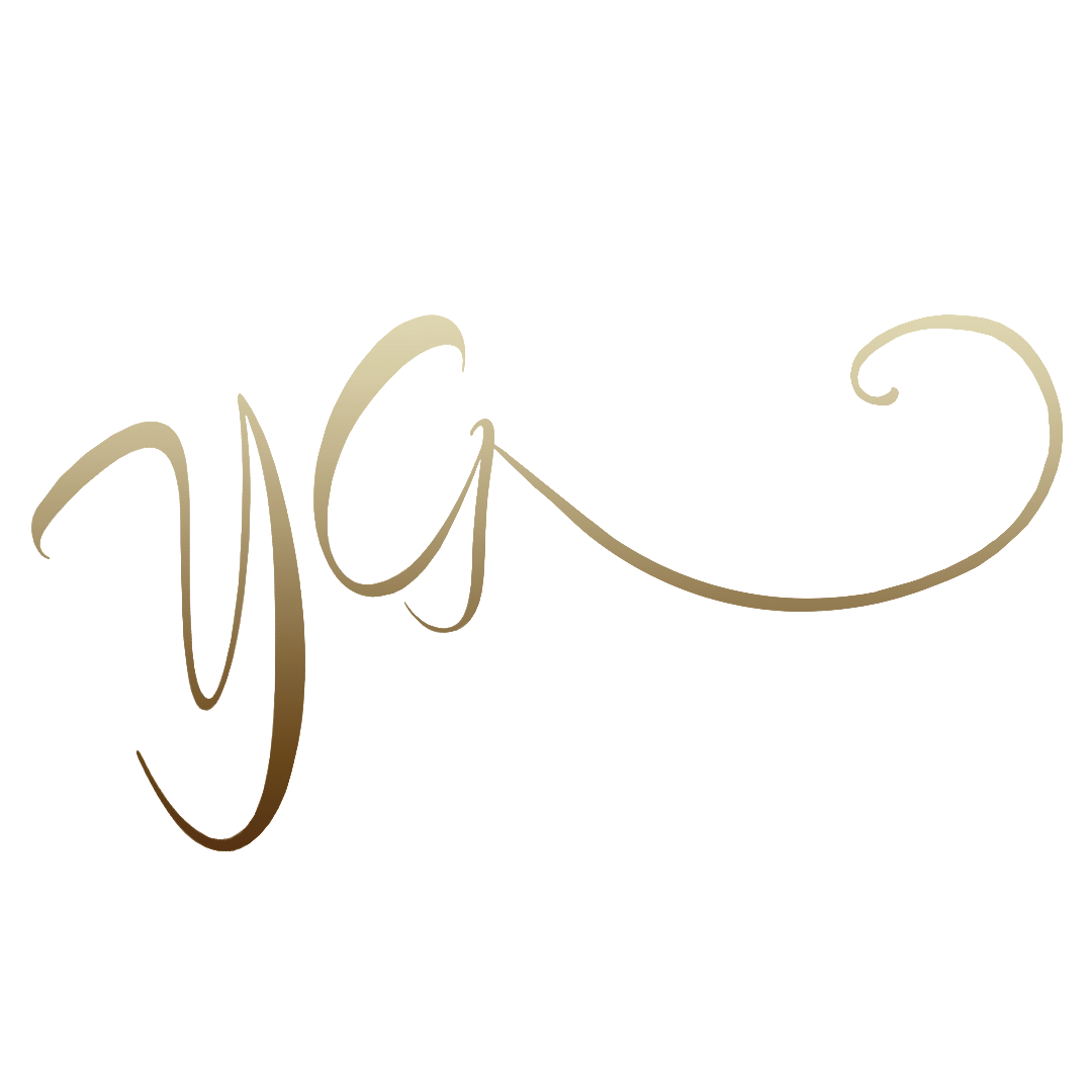 Gold cursive initials “YG” on a white background
