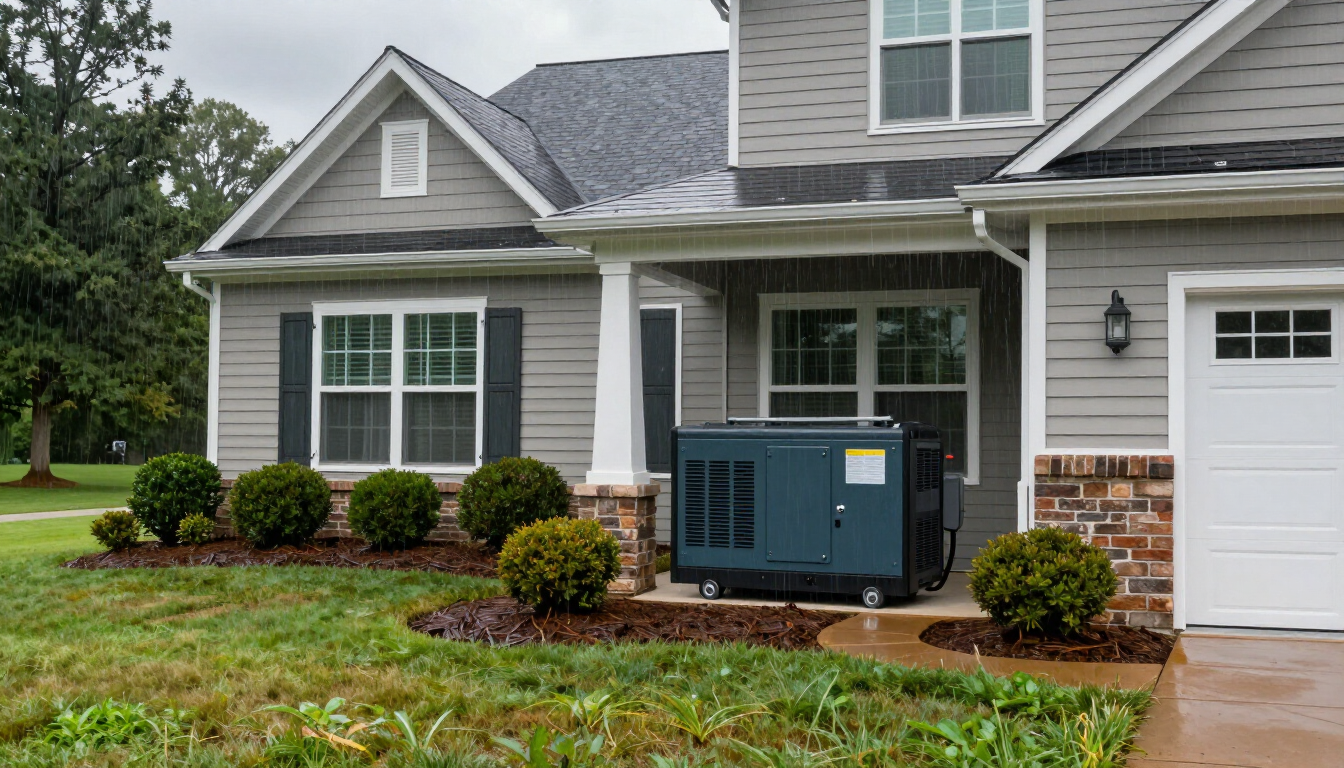 Generac standby generator beside a North Carolina home