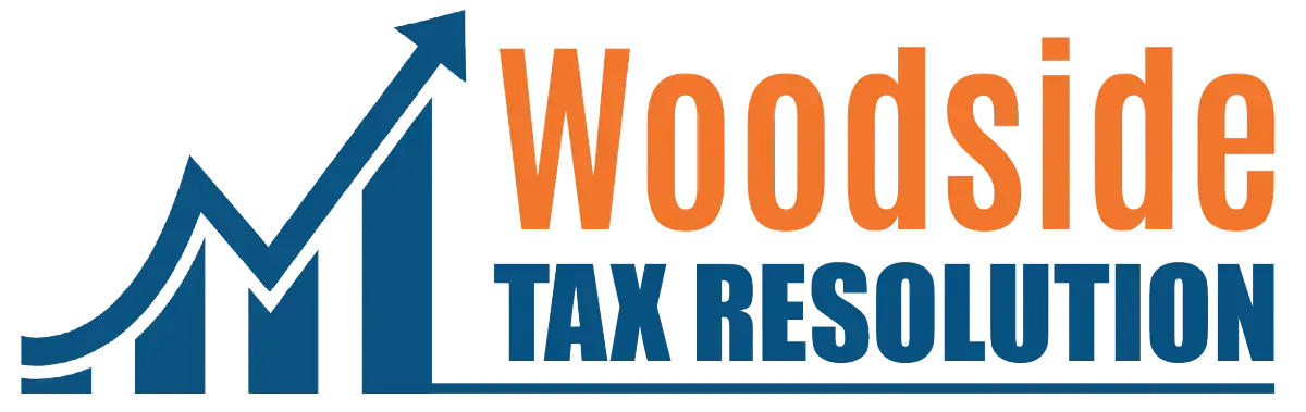 Woodside Tax Resolution logo with blue upward chart and orange-and-blue text