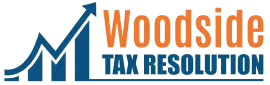 Woodside Tax Resolution logo with blue upward chart and orange-and-blue text