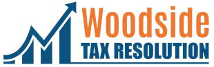 Woodside Tax Resolution logo with blue upward chart and orange-and-blue text