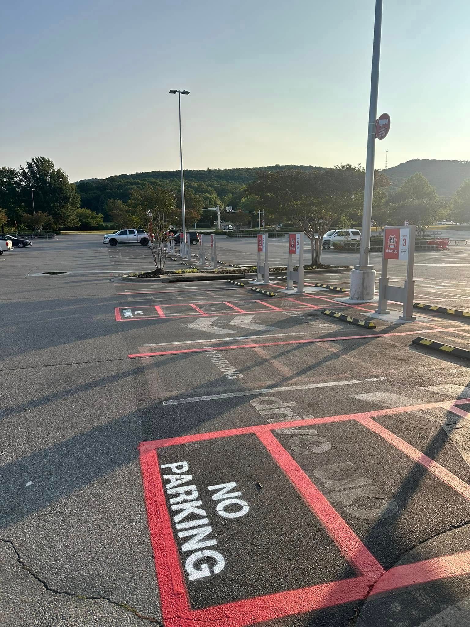 Parking lot with painted red 