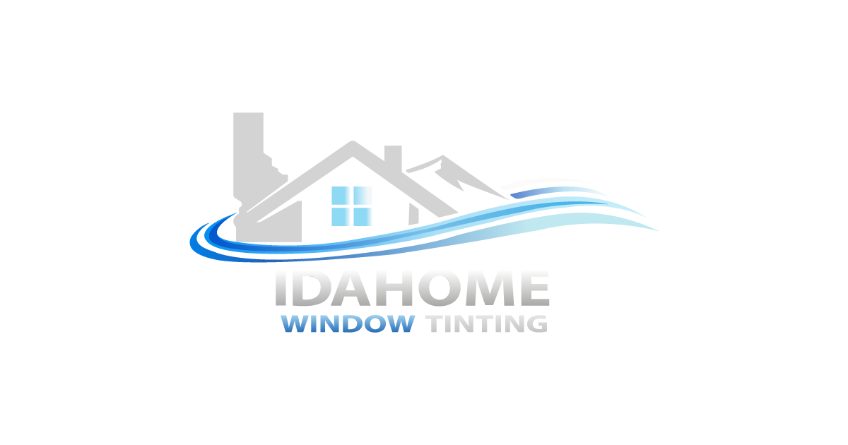 IDAHOME Window Tinting logo with house silhouette and blue swoosh on white background