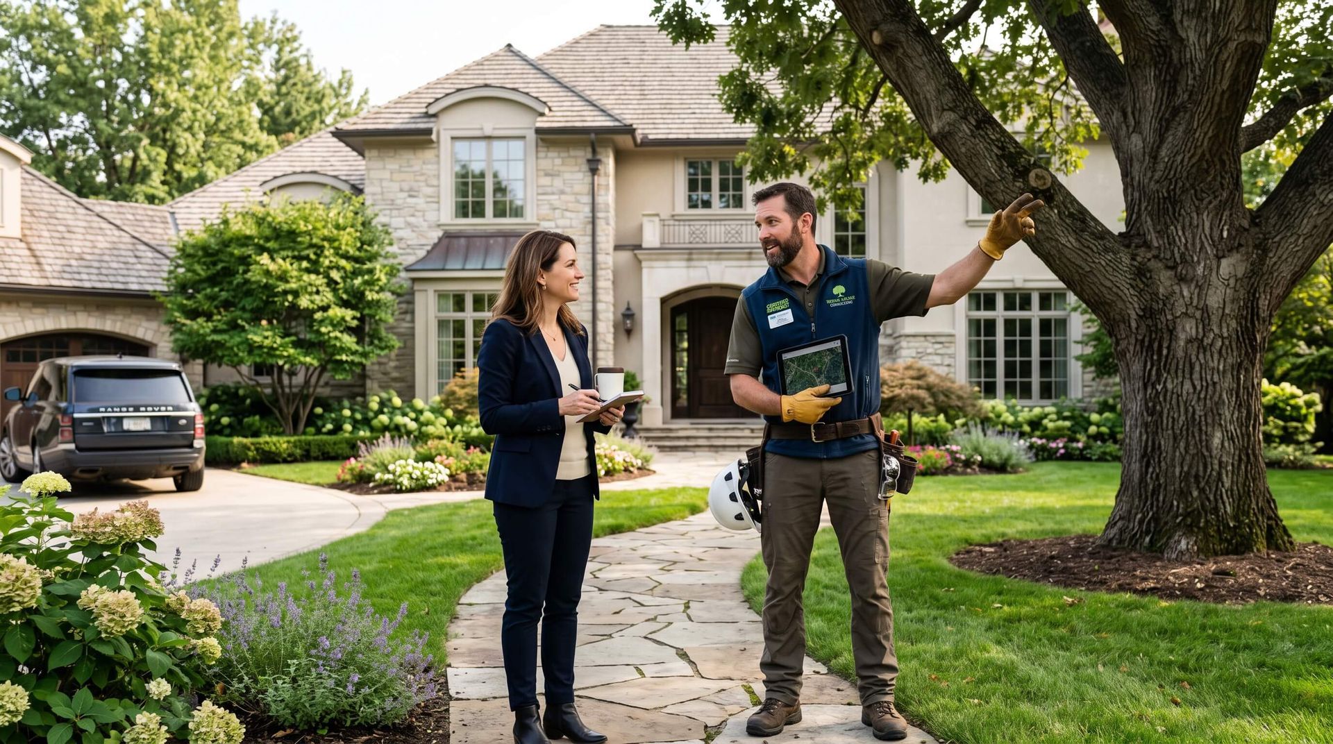 arborist consultant concluding the consultation with homeowner