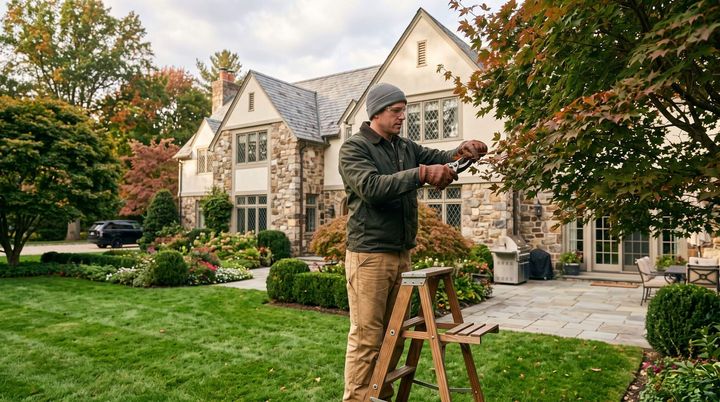 Tree service worker trimming & pruning tree