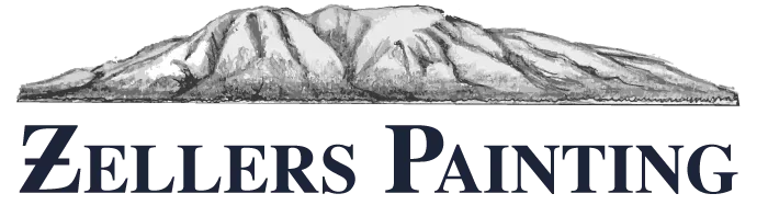 Zellers Painting logo with grayscale mountain sketch above bold blue text