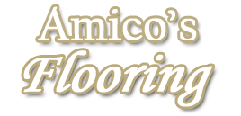 Amico’s Flooring logo in tan and gold lettering on a white background