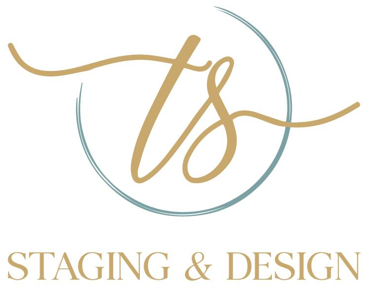 Gold “ts” monogram with teal circle and “STAGING & DESIGN” text below.
