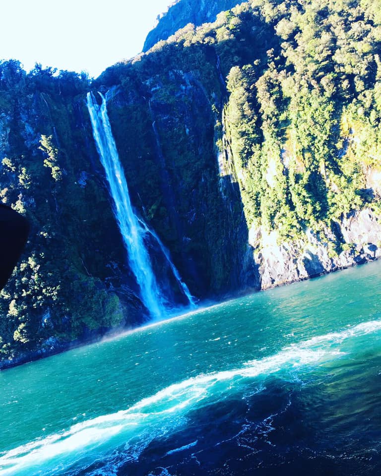 Milford Sound waterfall in New Zealand