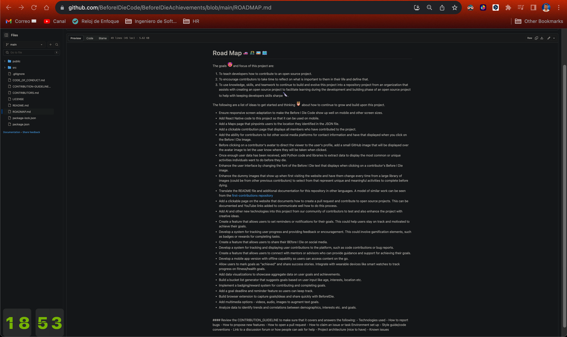 Current ROADMAP.MD for Before I Die Code as of August 17, 2023