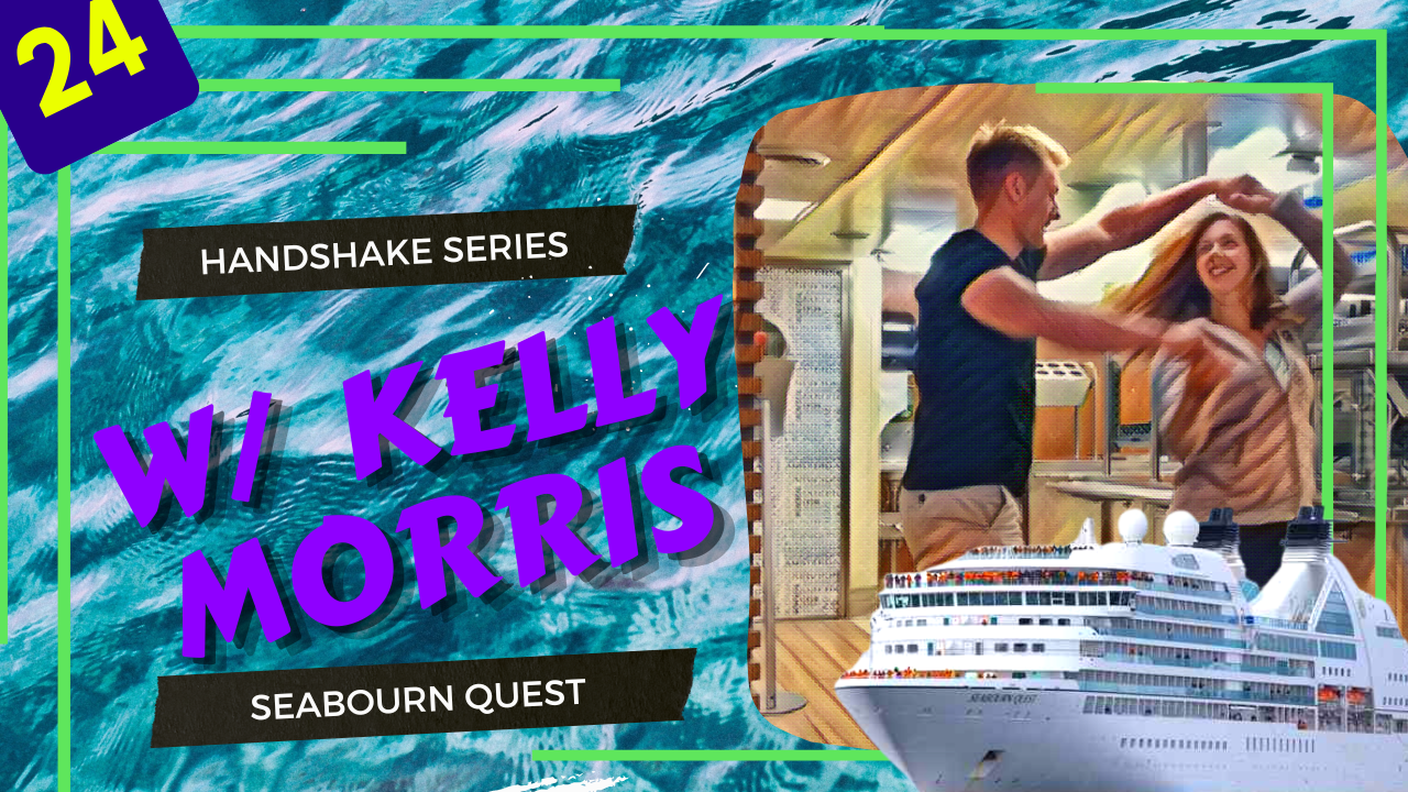 What to drink on the Seabourn Quest? Xander Clemens and Kelly Morris performing a handshake