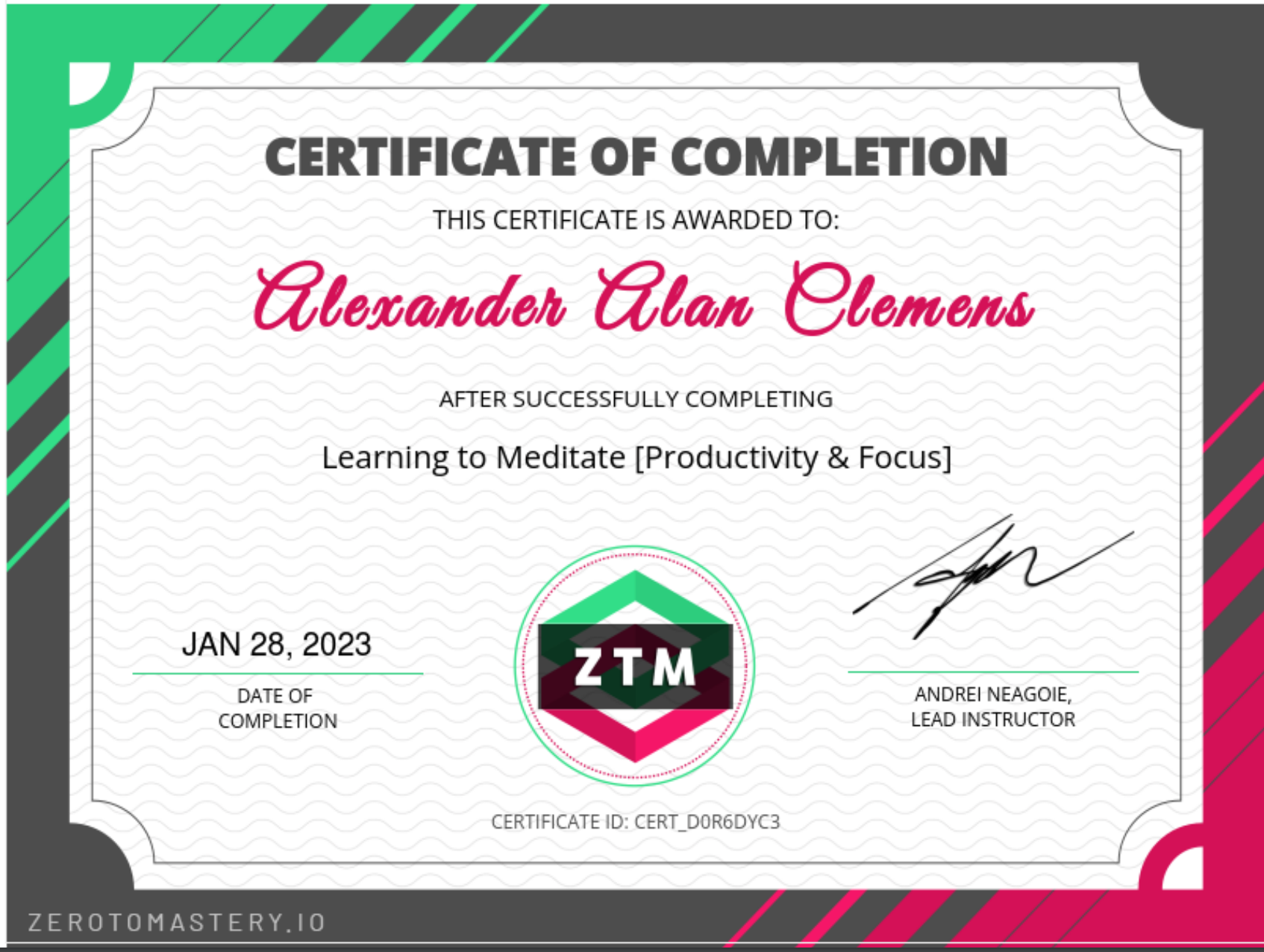 Zero To Mastery Learning To Meditate Certification
