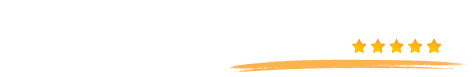 Five gold stars above an orange swoosh line on a white background