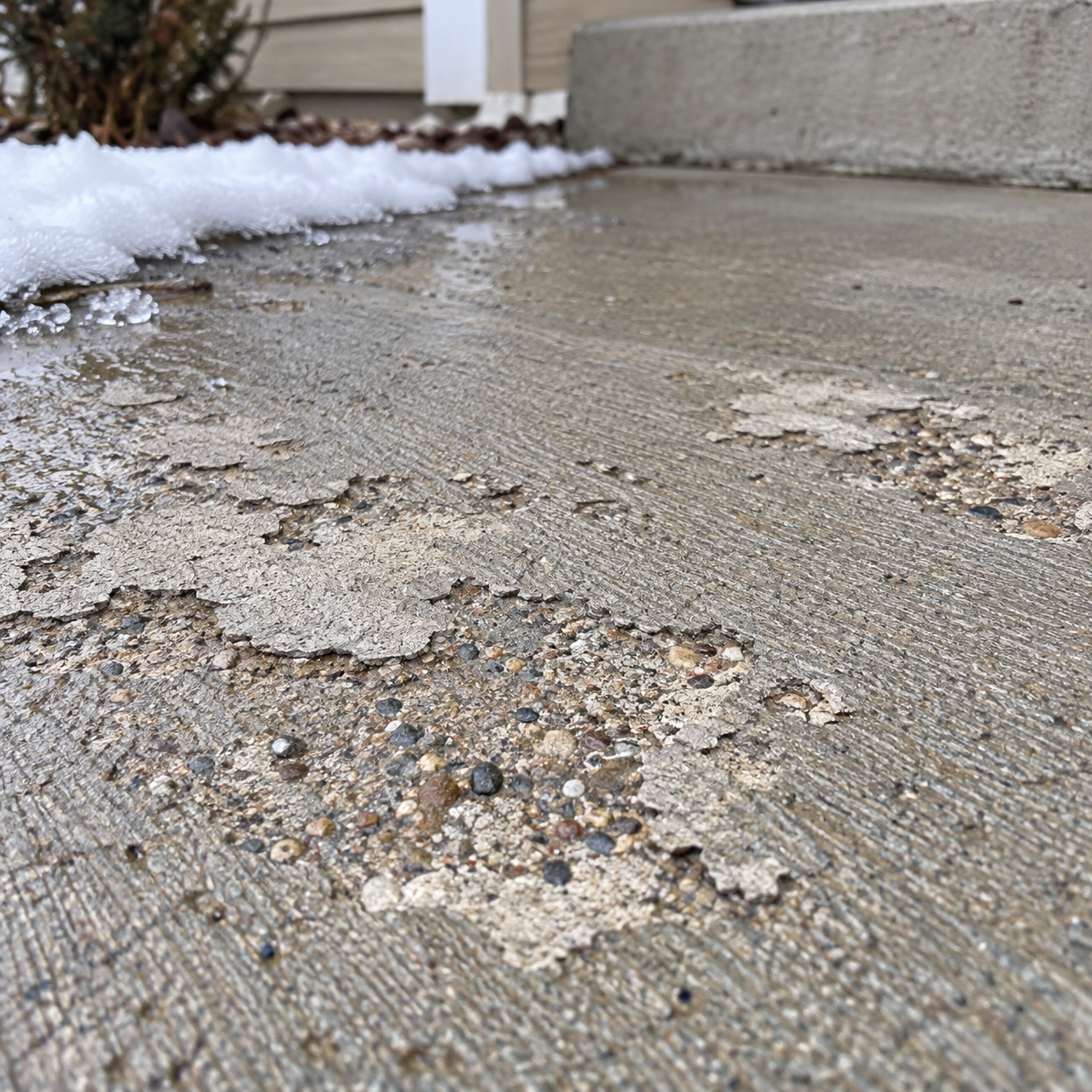Freeze-thaw surface scaling on an older concrete slab in Davis County Utah