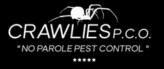 Logo for Crawlies P.C.O. with a spider image, text 