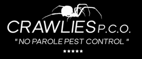 Logo for Crawlies P.C.O. with a spider image, text 