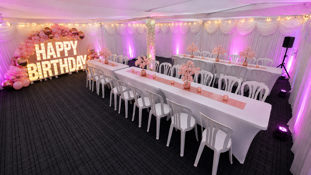 8m x 8m Marquee hire in Manchester for a birthday party