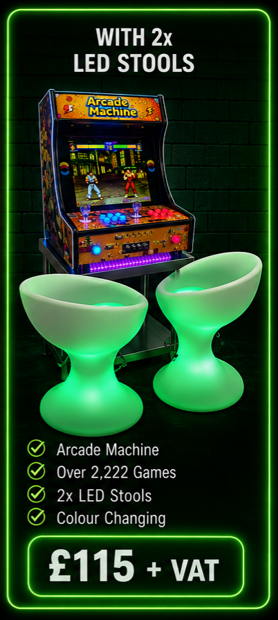 2-player Pandora's Box 9D arcade machine with 19-inch LCD screen available for arcade machine hire in Manchester featuring 2,222 retro games.