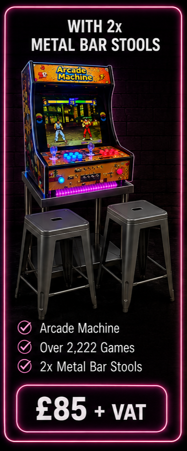 2-player Pandora's Box 9D arcade machine with 19-inch LCD screen available for arcade machine hire in Manchester featuring 2,222 retro games.