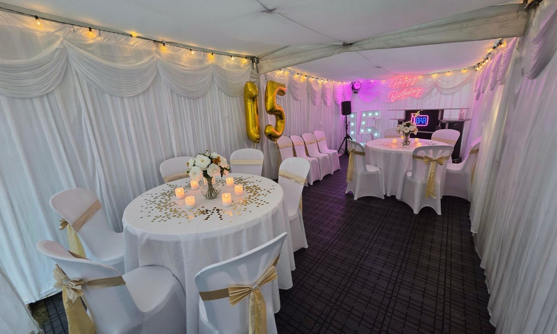 our 3m x 7.5m party marquee hire in manchester for a 15th birthday
