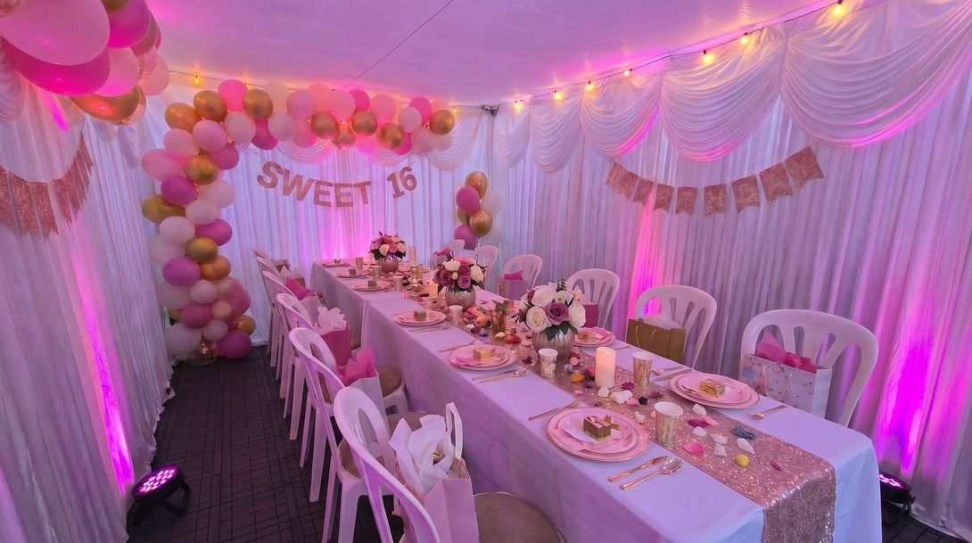 Our 3m x 4.5m Marquee hire in Manchester for a 16th Birthday Meal