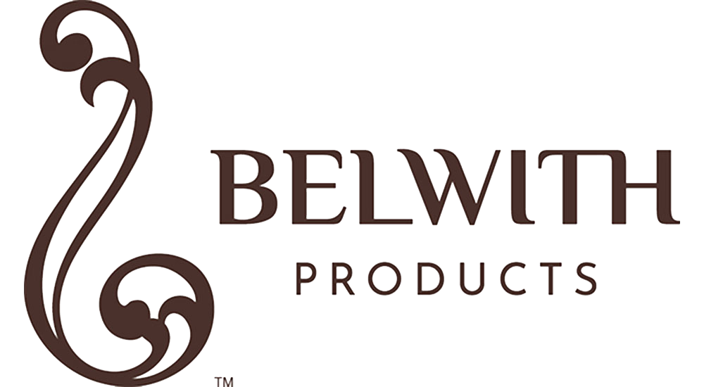 Belwith Products logo in brown with stylized decorative “B” icon on white background