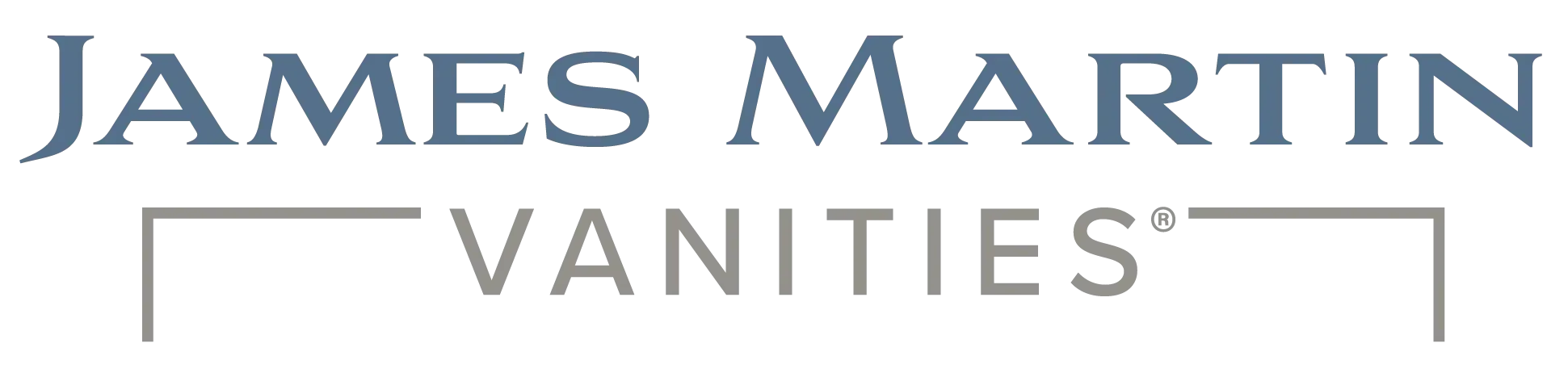 James Martin Vanities logo in blue and gray text with a stylized underline