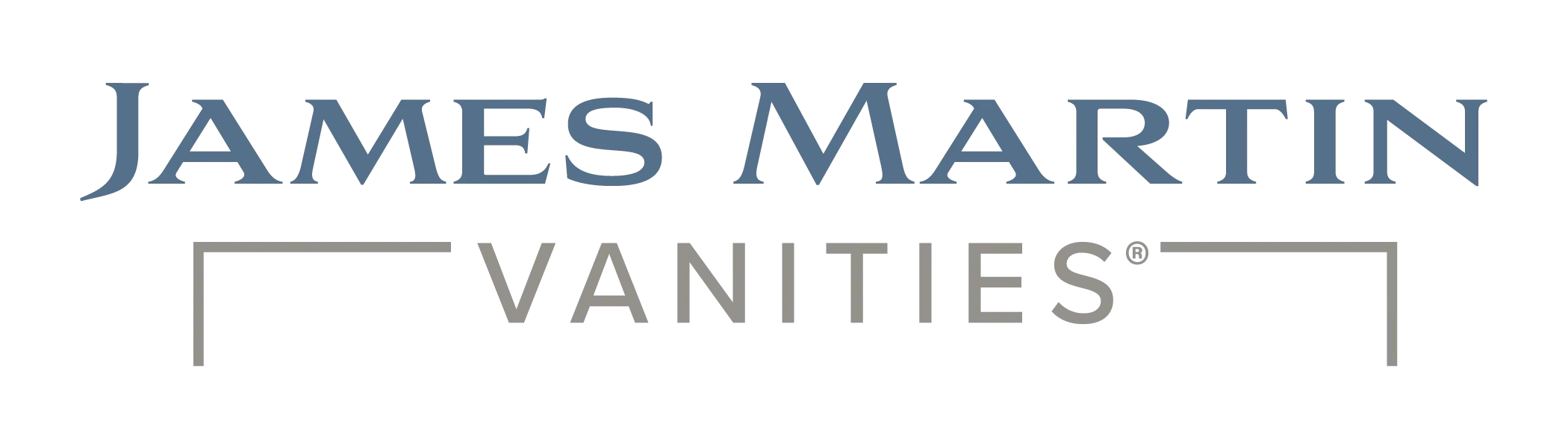 James Martin Vanities logo in blue-gray text with a simple bracketed line design