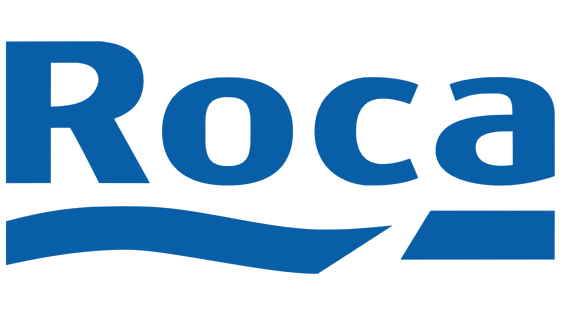Blue Roca logo with a wavy underline