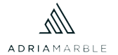 ADRIAMARBLE logo with stylized geometric triangle mark in dark gray on white background