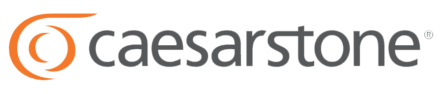 Caesarstone logo in orange and gray text with circular orange mark on white background