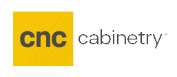 CNC Cabinetry logo with black text on a yellow square and gray “cabinetry” wordmark