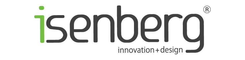 Isenberg logo in gray and green with the tagline “innovation + design”