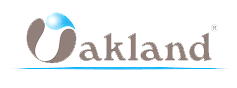Oakland logo with stylized blue and brown lettering on a white background