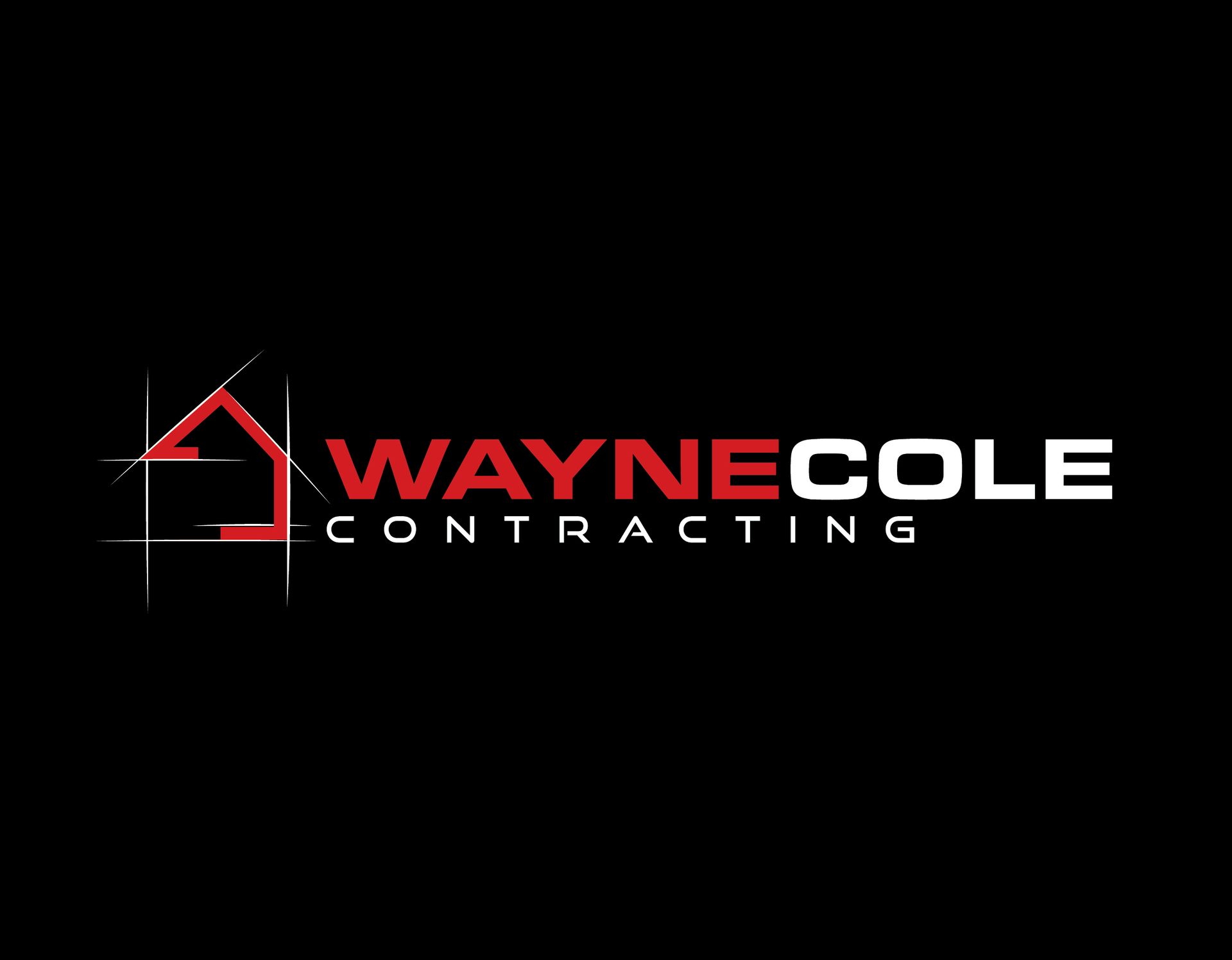 Wayne Cole Contracting logo with red roof icon and white text on black background