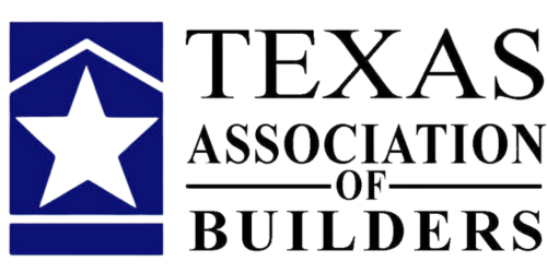Texas Association of Builders logo with blue star emblem and black text
