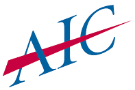 AIC logo with blue letters and a red diagonal stripe